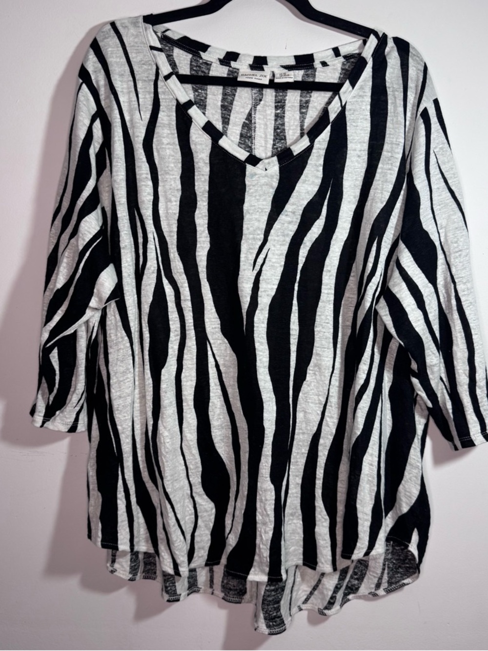 Rachel Zoe 100% Linen Zebra Print Top 3X Black White Tunic Blouse
